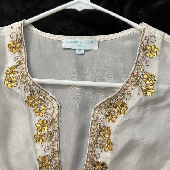 Elizabeth Hurley Beach Silk Tunic Size S Handcrafted Embroidered (WD004) - Picture 6 of 8